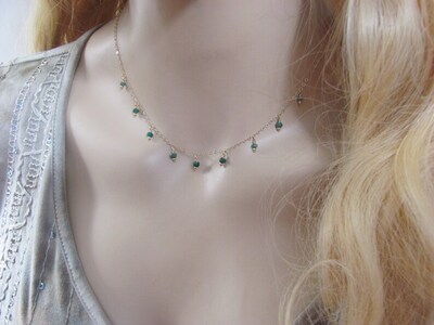 Dainty Emerald Dangle Necklace 14K Gold Filled - image3